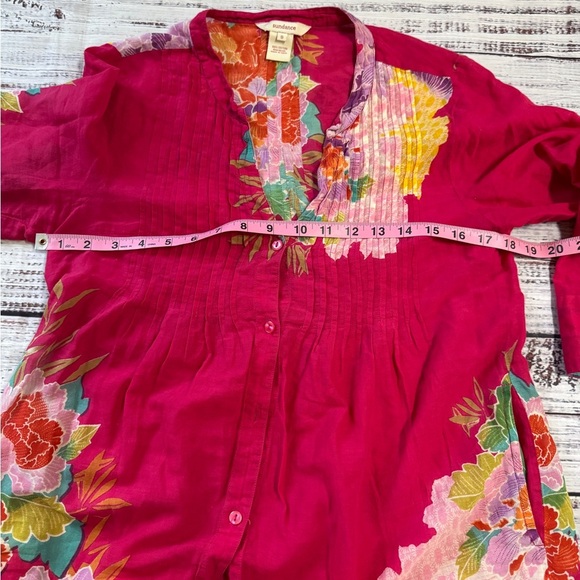 Sundance Birds of Paradise Pink Floral Printed Pintucked Tunic Top - S - Picture 6 of 7